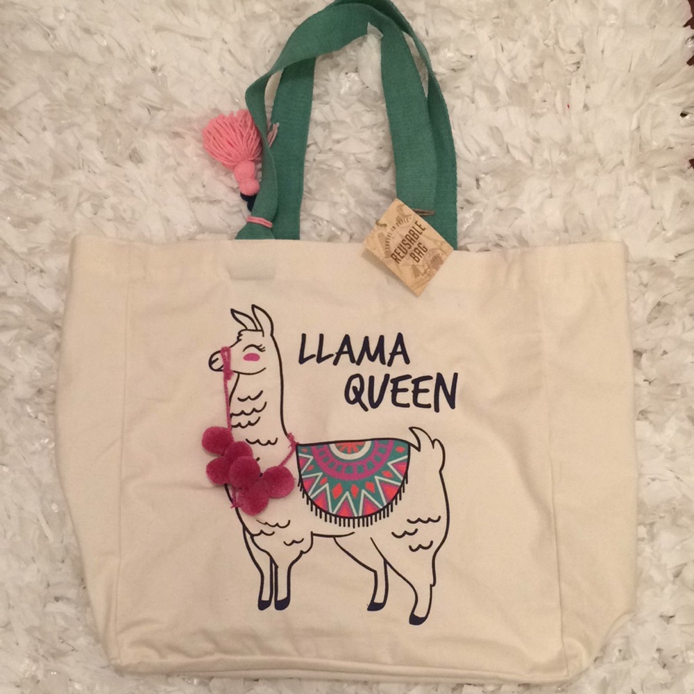 Llama Queen reusable canvas tote..llamas n Pompoms